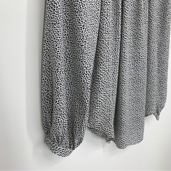 Ann Taylor Dark Navy Blue Abstract Dot White Long Sleeve Blouse Keyhole Front - Picture 4 of 16